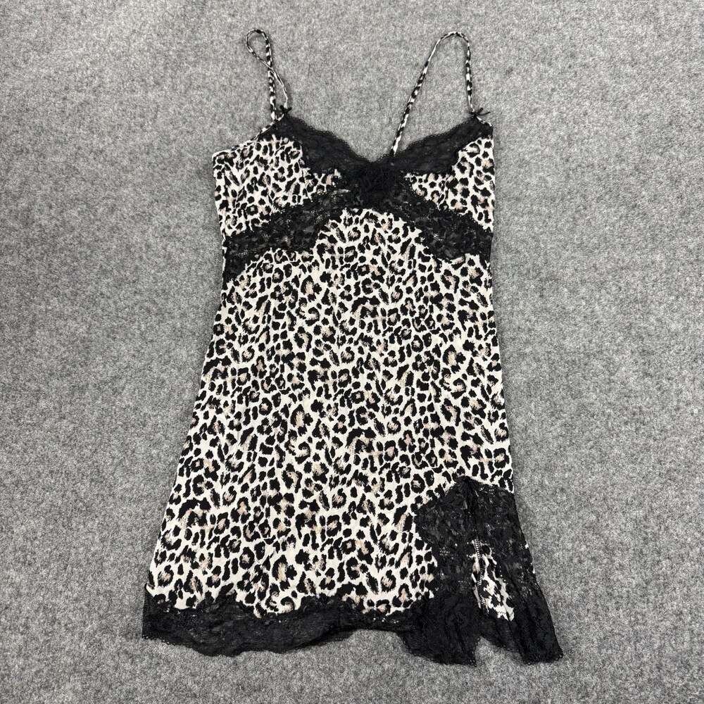 Victoria's Secret Leopard Print Slip Dress with Black Lace Trim